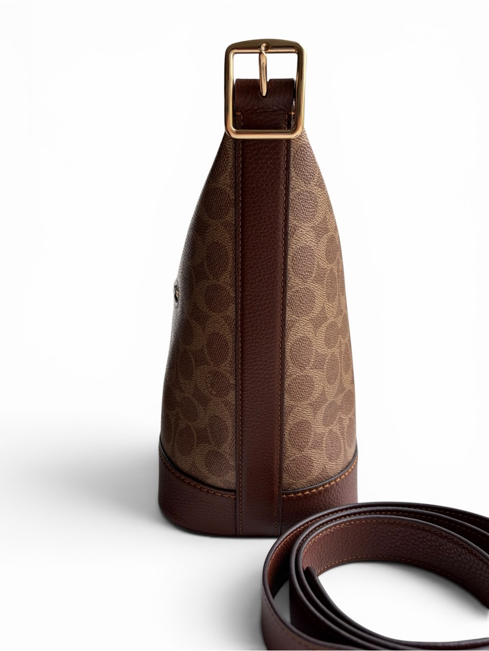 Coach Jude Duffle Bag Brown Signature Canvas Bucket Bag with Leather Trim - Picture 4 of 16